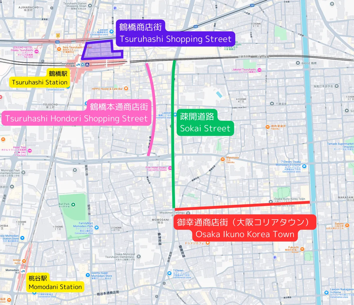 大阪鶴橋コリアンタウンエリアマップ