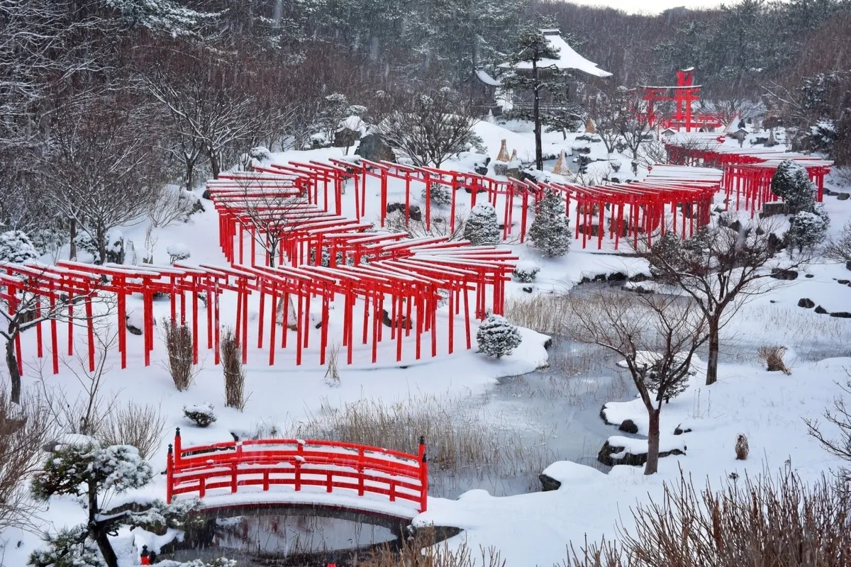 高山稲荷神社 千本鳥居雪景色